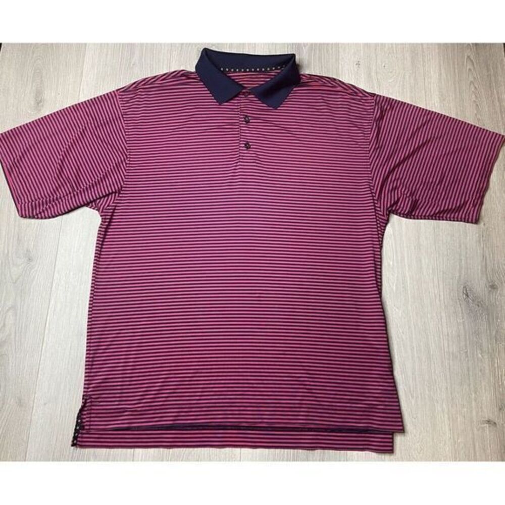 Footjoy FJ Shirt Mens‎ XL Pink Navy Stripe Casual Performance Golf Polo Stretch
